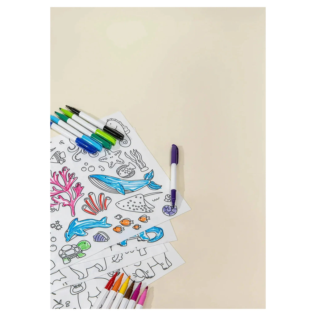 Set of 4 Silicone Washable Coloring Placemats & Markers