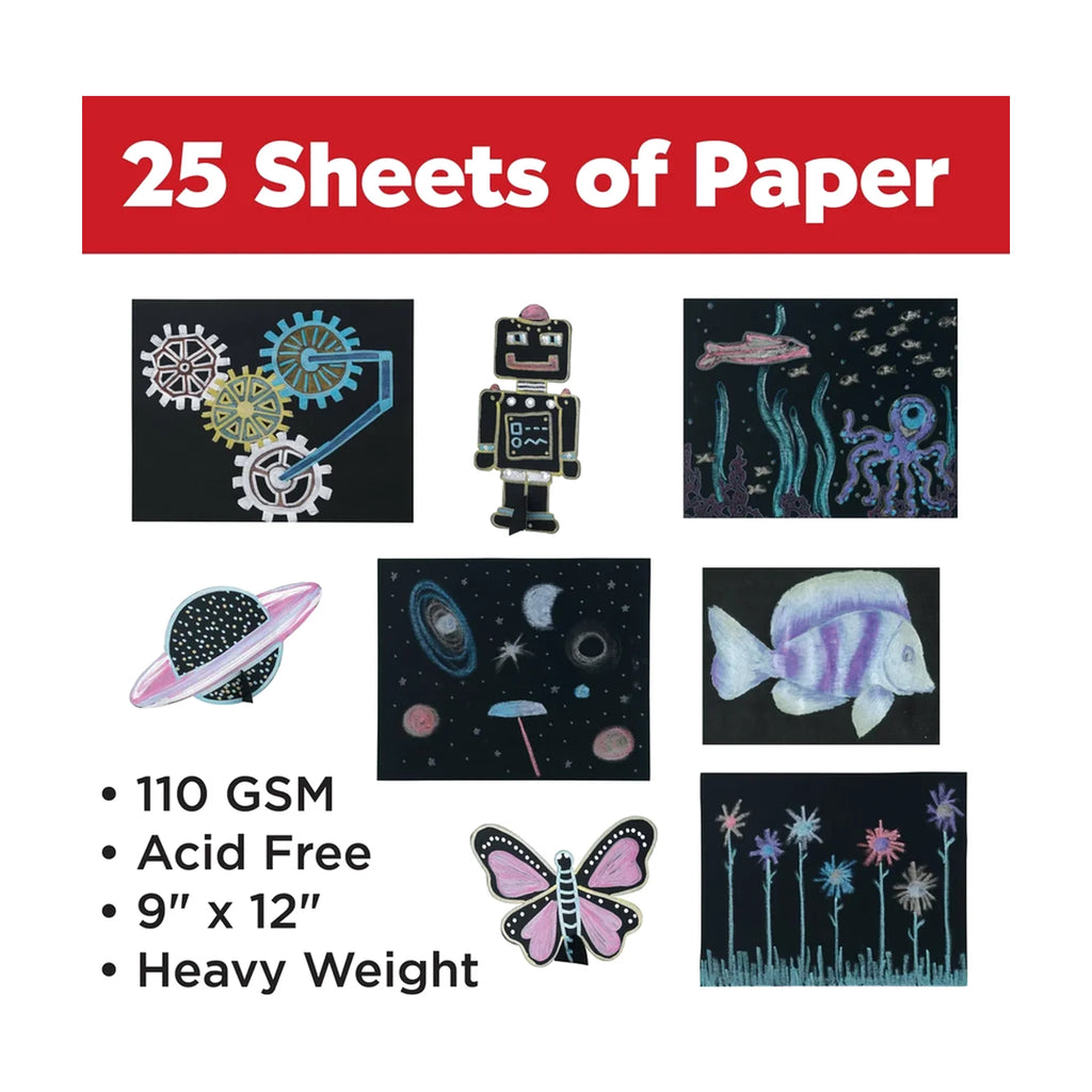 Black Paper Sketch Pad 25 Sheets, 9" x 12"