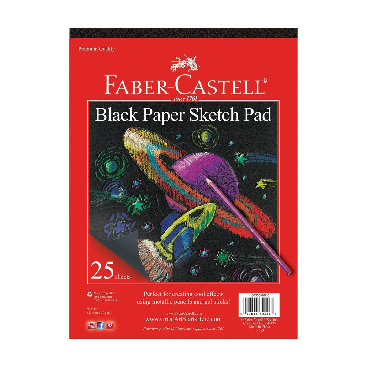 Black Paper Sketch Pad 25 Sheets, 9" x 12"