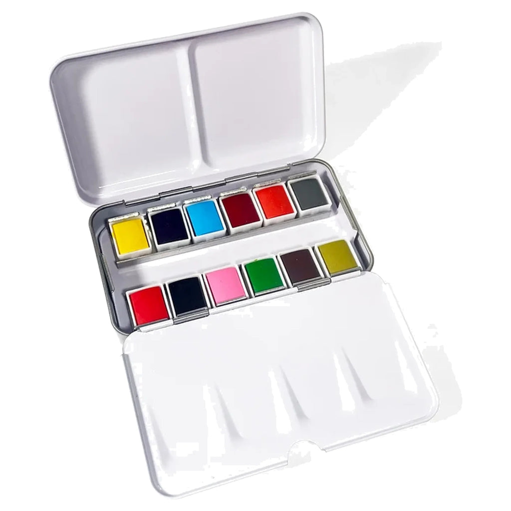 Watercolor Set - Travel-Friendly Metal Palette - 12 Colors